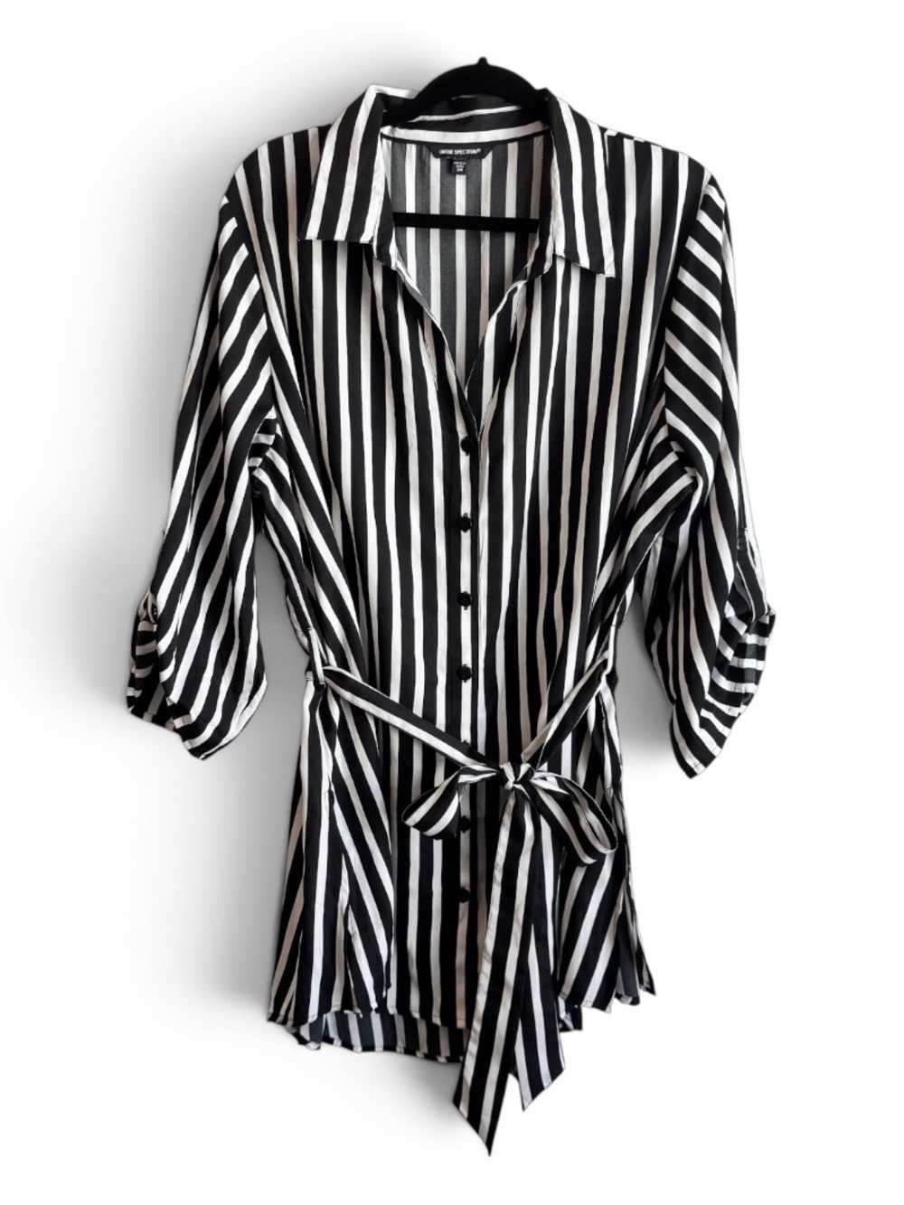 Unique Spectrum Women's Plus Size 3X Striped Button-Up 3/4 Sleeve With Waist Tie